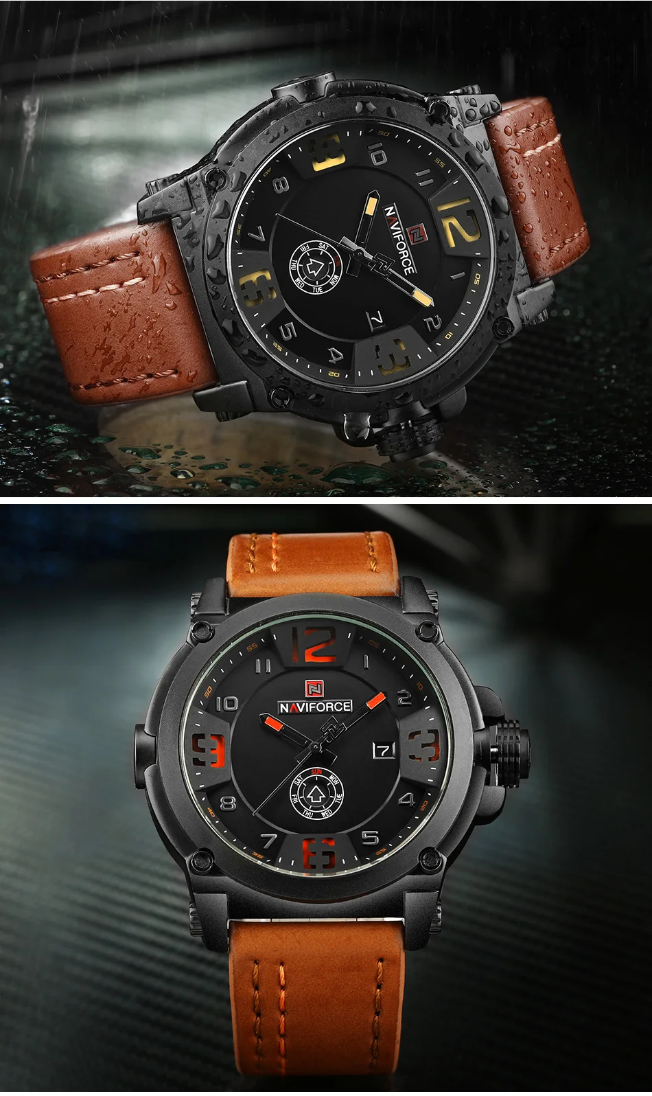 NAVIFORCE-Montre à Quartz pour Homme, Marque de Luxe, dehors Militaire, Date Analogique, Horloge, Bracelet en Cuir, Livraison Gratuite