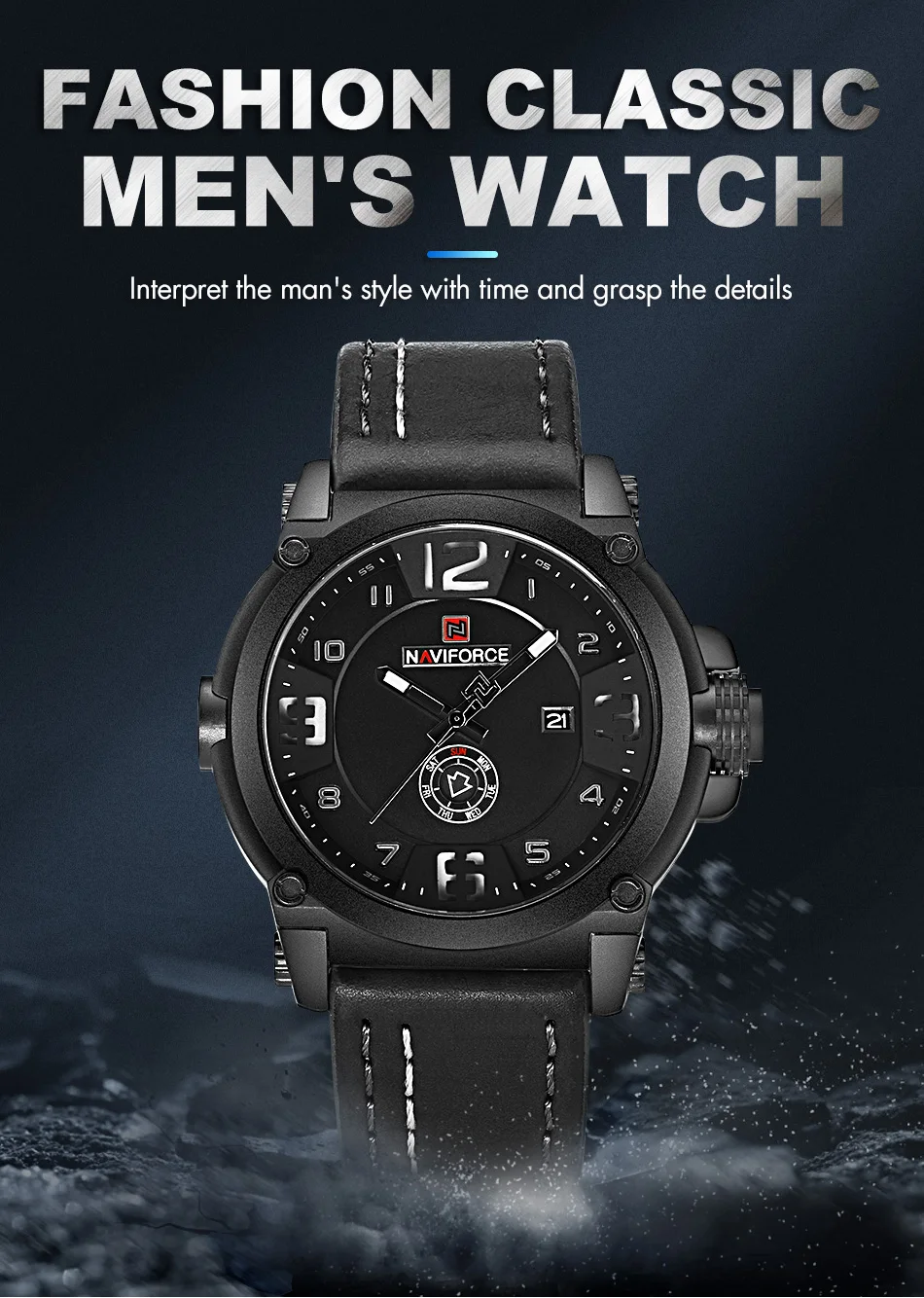 NAVIFORCE-Montre à Quartz pour Homme, Marque de Luxe, dehors Militaire, Date Analogique, Horloge, Bracelet en Cuir, Livraison Gratuite