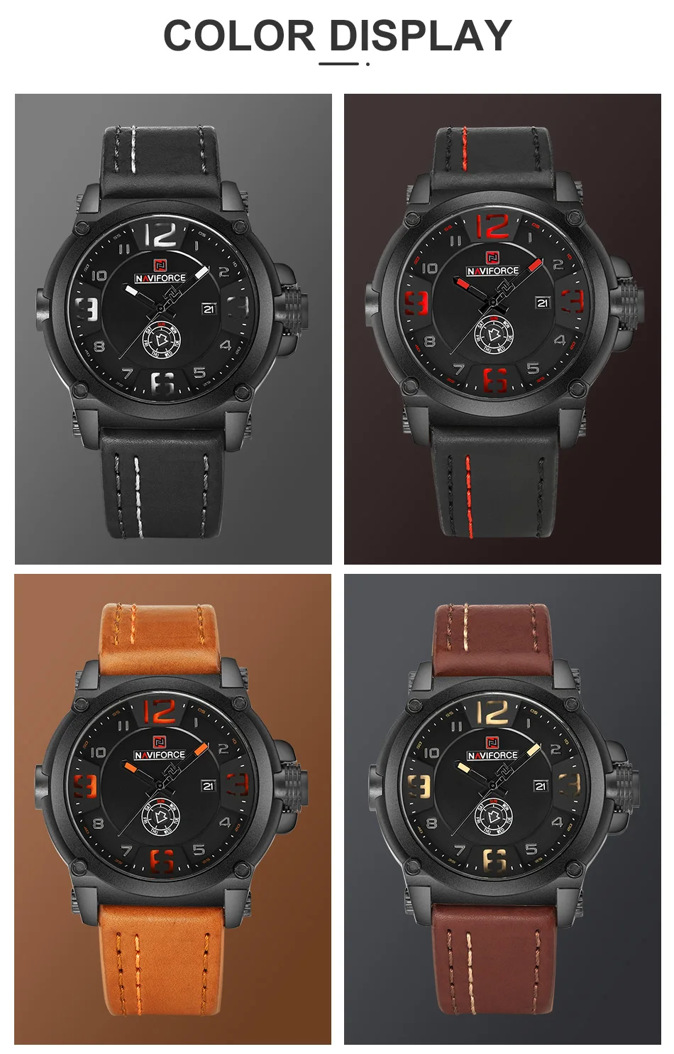 NAVIFORCE-Montre à Quartz pour Homme, Marque de Luxe, dehors Militaire, Date Analogique, Horloge, Bracelet en Cuir, Livraison Gratuite
