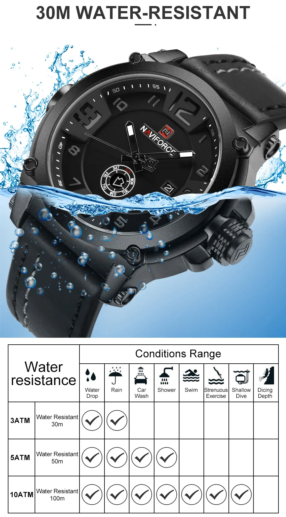 NAVIFORCE-Montre à Quartz pour Homme, Marque de Luxe, dehors Militaire, Date Analogique, Horloge, Bracelet en Cuir, Livraison Gratuite