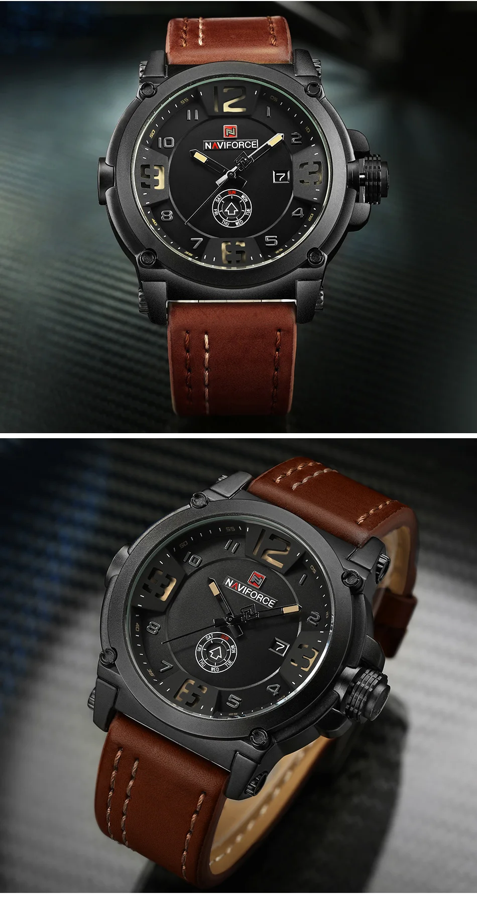 NAVIFORCE-Montre à Quartz pour Homme, Marque de Luxe, dehors Militaire, Date Analogique, Horloge, Bracelet en Cuir, Livraison Gratuite