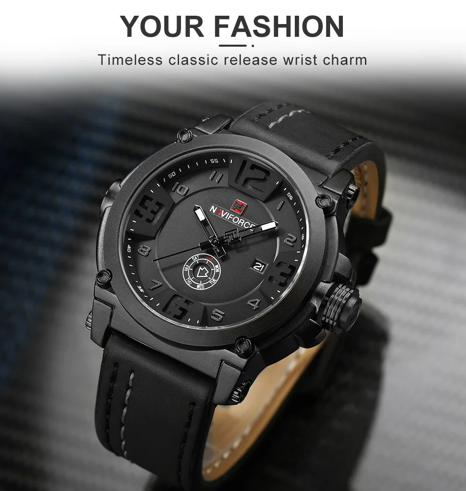 NAVIFORCE-Montre à Quartz pour Homme, Marque de Luxe, dehors Militaire, Date Analogique, Horloge, Bracelet en Cuir, Livraison Gratuite