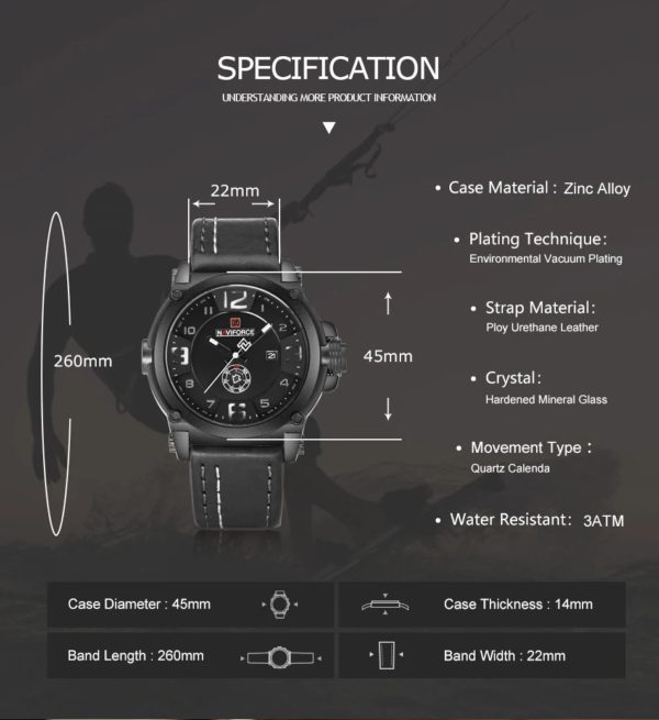 NAVIFORCE-Montre à Quartz pour Homme, Marque de Luxe, dehors Militaire, Date Analogique, Horloge, Bracelet en Cuir, Livraison Gratuite – Image 2
