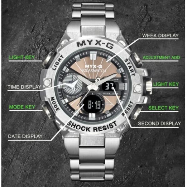 Montre à énergie solaire pour homme, Endurance Light, Minuterie à énergie cinétique, Réveil, Moulin à vent rotatif, Tout acier, Reloj zones bre – Image 3