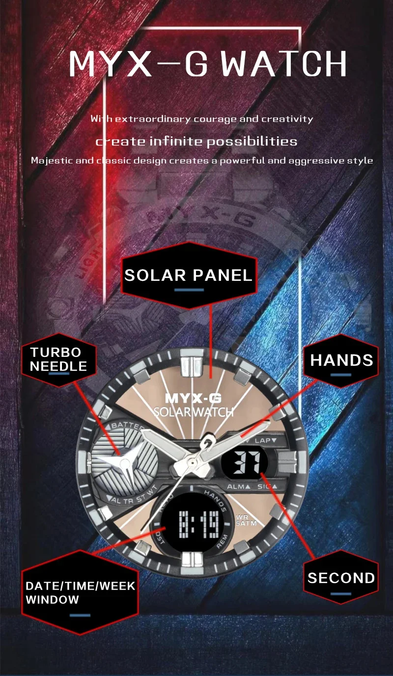Montre à énergie solaire pour homme, Endurance Light, Minuterie à énergie cinétique, Réveil, Moulin à vent rotatif, Tout acier, Reloj zones bre
