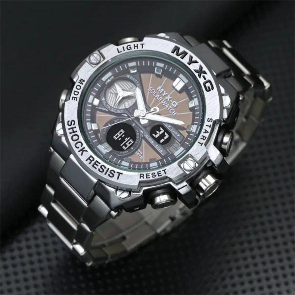 Montre à énergie solaire pour homme, Endurance Light, Minuterie à énergie cinétique, Réveil, Moulin à vent rotatif, Tout acier, Reloj zones bre – Image 2