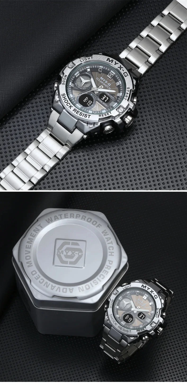 Montre à énergie solaire pour homme, Endurance Light, Minuterie à énergie cinétique, Réveil, Moulin à vent rotatif, Tout acier, Reloj zones bre