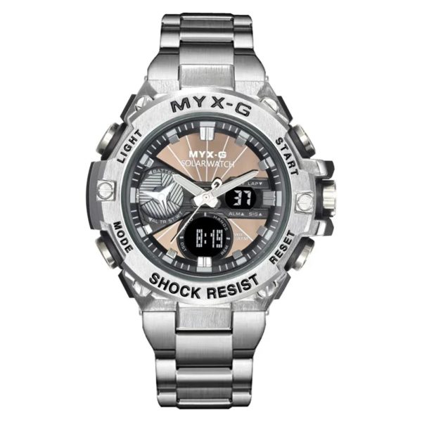 Montre à énergie solaire pour homme, Endurance Light, Minuterie à énergie cinétique, Réveil, Moulin à vent rotatif, Tout acier, Reloj zones bre