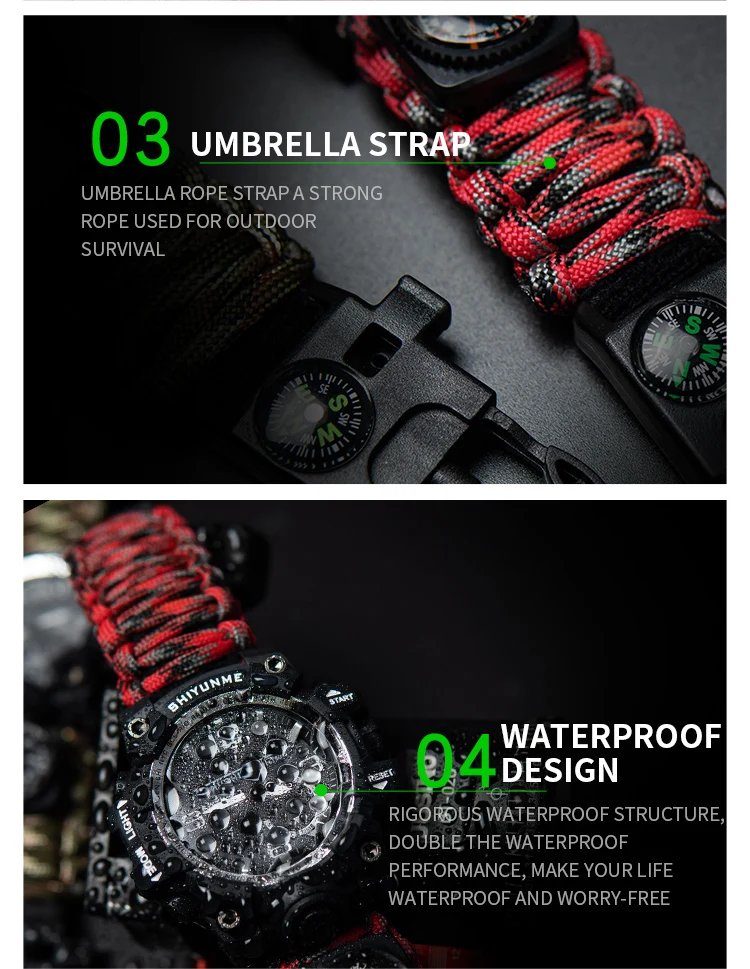 SHIYUNME – montre de Sport militaire pour hommes, numérique, LED, étanche, outil de Camping en plein air avec boussole, thermomètre, montre-bracelet à Quartz