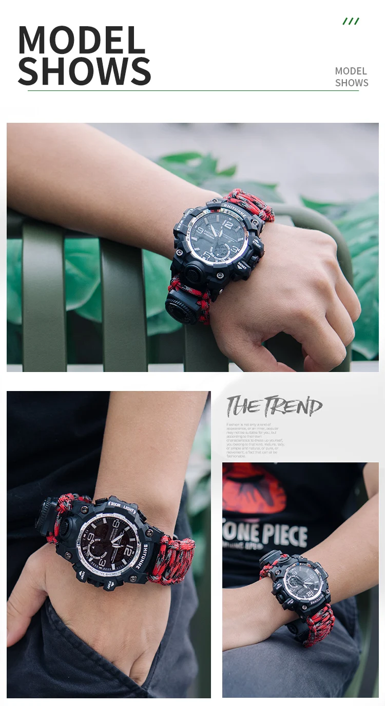 SHIYUNME – montre de Sport militaire pour hommes, numérique, LED, étanche, outil de Camping en plein air avec boussole, thermomètre, montre-bracelet à Quartz