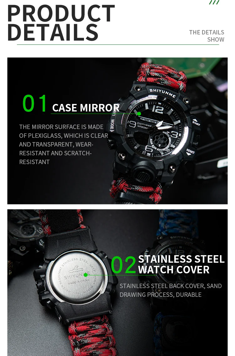 SHIYUNME – montre de Sport militaire pour hommes, numérique, LED, étanche, outil de Camping en plein air avec boussole, thermomètre, montre-bracelet à Quartz