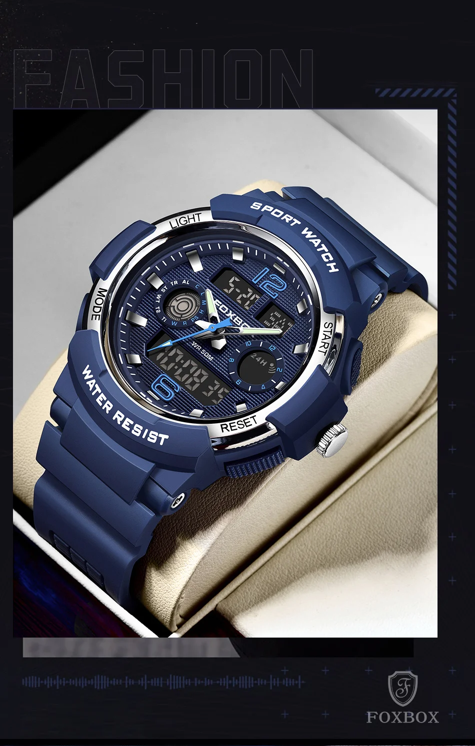 LIGE-Montre à quartz étanche pour homme, affichage numérique des touristes, montres de sport militaires, cadran bleu, chronographe calendrier, mode