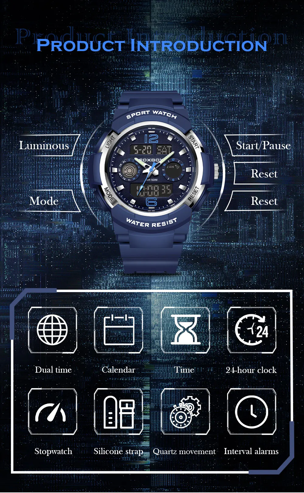 LIGE-Montre à quartz étanche pour homme, affichage numérique des touristes, montres de sport militaires, cadran bleu, chronographe calendrier, mode