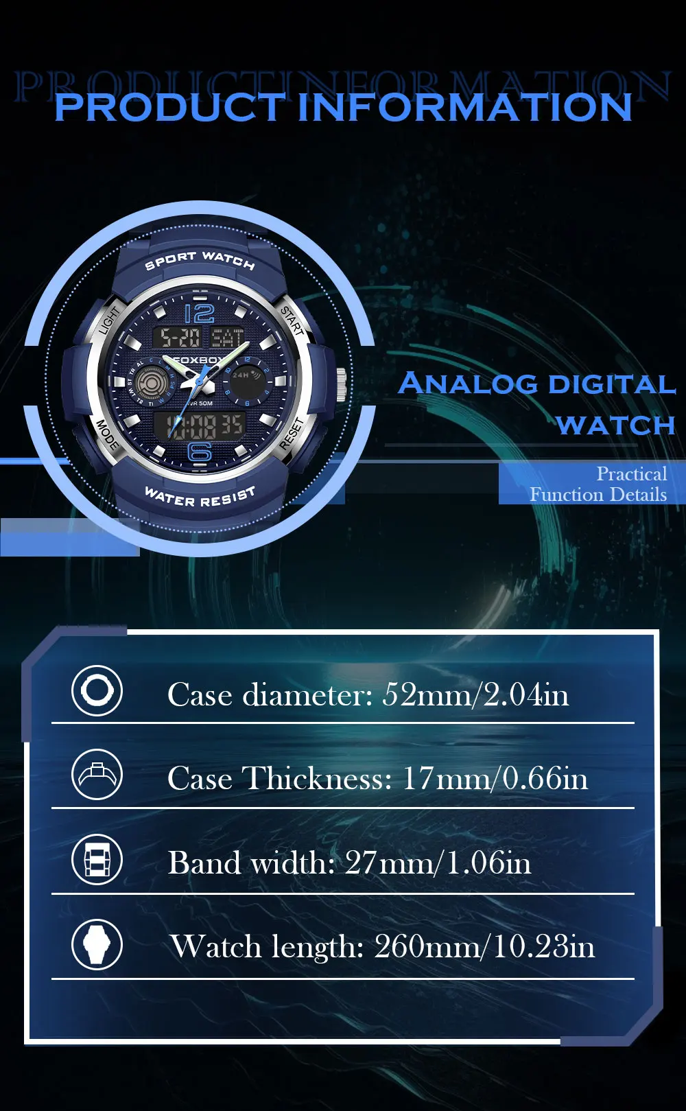 LIGE-Montre à quartz étanche pour homme, affichage numérique des touristes, montres de sport militaires, cadran bleu, chronographe calendrier, mode