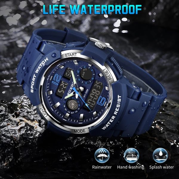 LIGE-Montre à quartz étanche pour homme, affichage numérique des touristes, montres de sport militaires, cadran bleu, chronographe calendrier, mode – Image 4