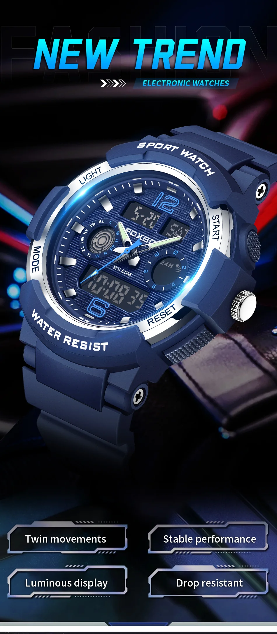 LIGE-Montre à quartz étanche pour homme, affichage numérique des touristes, montres de sport militaires, cadran bleu, chronographe calendrier, mode