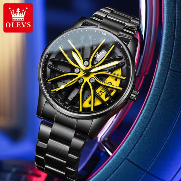 OLEVS – montre-bracelet de sport pour hommes, étanche, en acier inoxydable, à Quartz, avec aiguilles lumineuses – Image 3