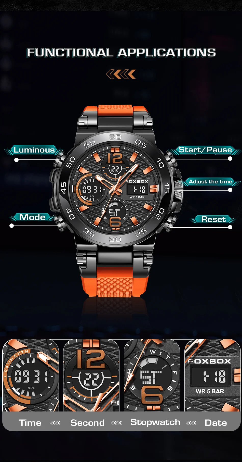 LIGE-Montre de Luxe à Quartz pour Homme, Affichage Numérique LED, Shoous, Mode Militaire, dehors, Date, Chronographe, Nouveau