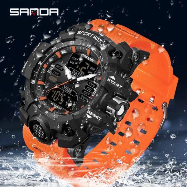 SANDA-Montres de sport étanches pour hommes, affichage des touristes, militaire, alarme, chronomètre, montre-bracelet à quartz, horloge numérique masculine, 6126 – Image 2
