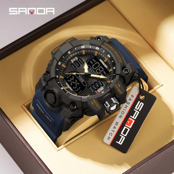 SANDA-Montres de sport étanches pour hommes, affichage des touristes, militaire, alarme, chronomètre, montre-bracelet à quartz, horloge numérique masculine, 6126 – Image 3