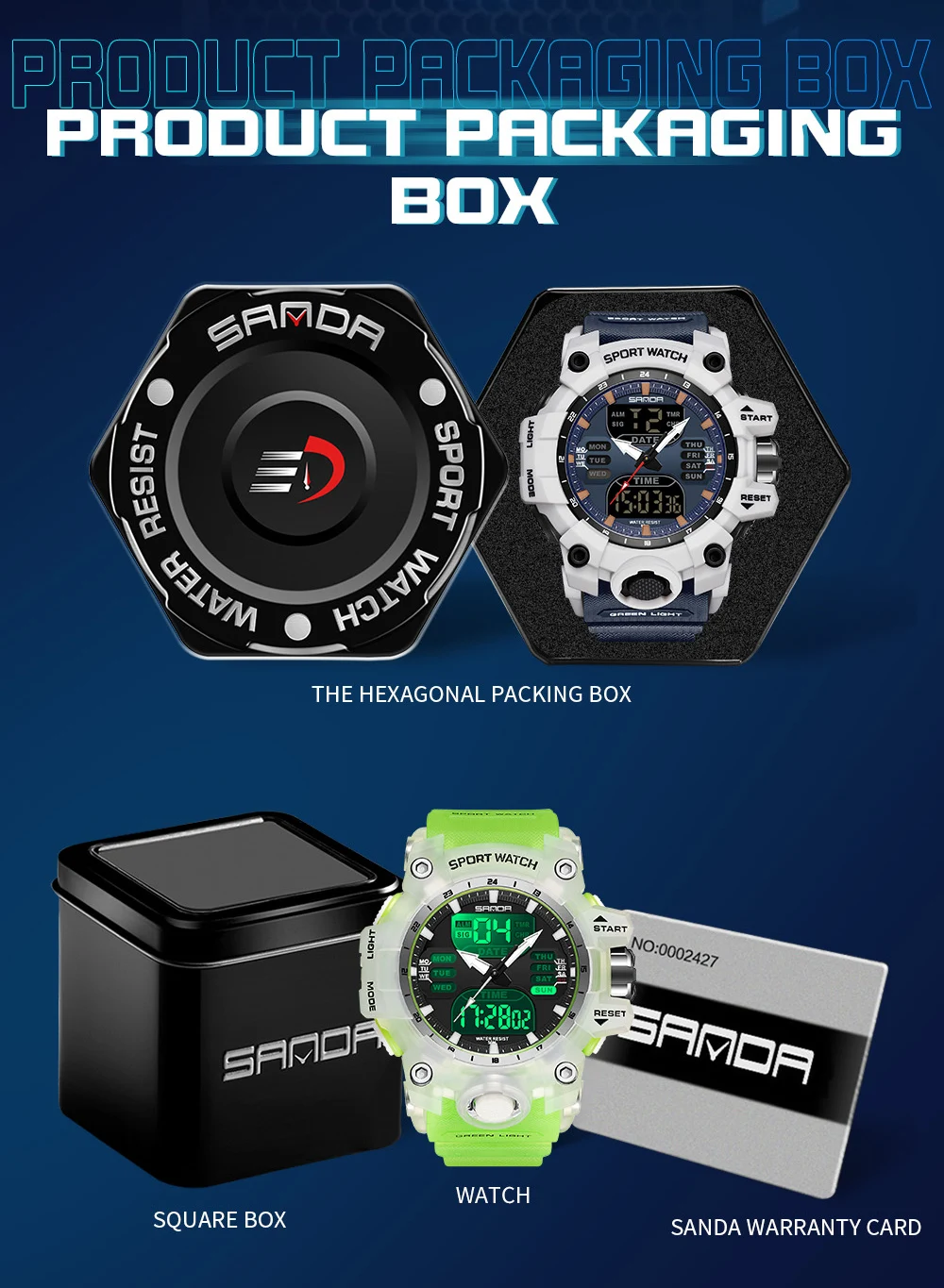 SANDA-Montres de sport étanches pour hommes, affichage des touristes, militaire, alarme, chronomètre, montre-bracelet à quartz, horloge numérique masculine, 6126