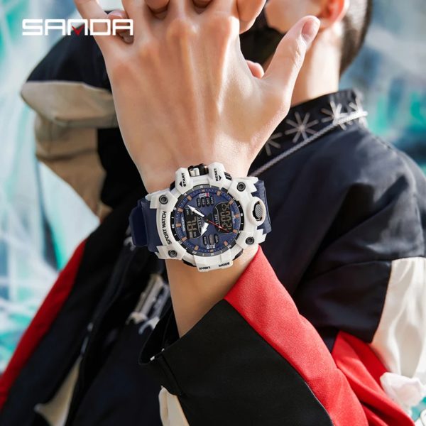 SANDA-Montres de sport étanches pour hommes, affichage des touristes, militaire, alarme, chronomètre, montre-bracelet à quartz, horloge numérique masculine, 6126 – Image 4