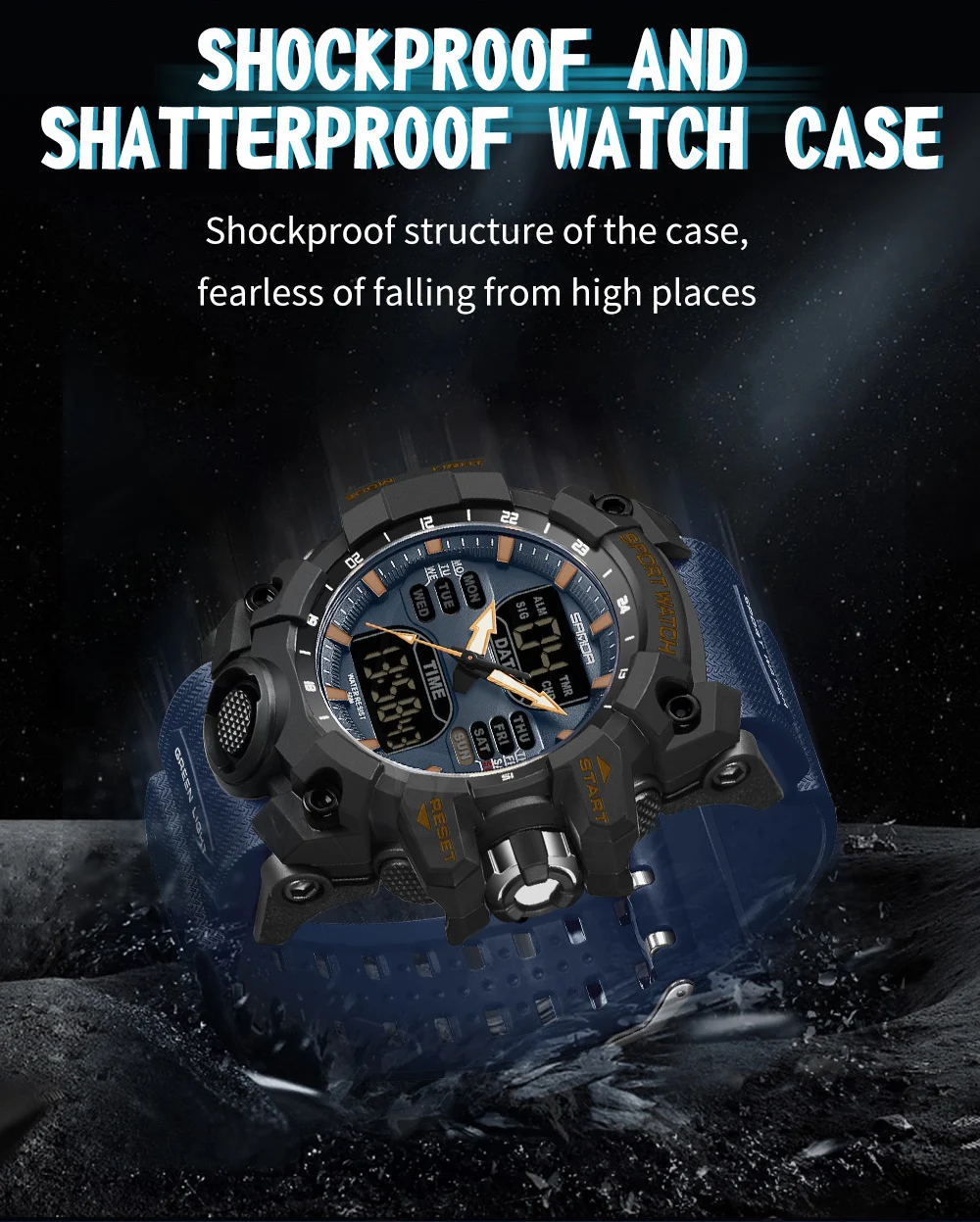 SANDA-Montres de sport étanches pour hommes, affichage des touristes, militaire, alarme, chronomètre, montre-bracelet à quartz, horloge numérique masculine, 6126