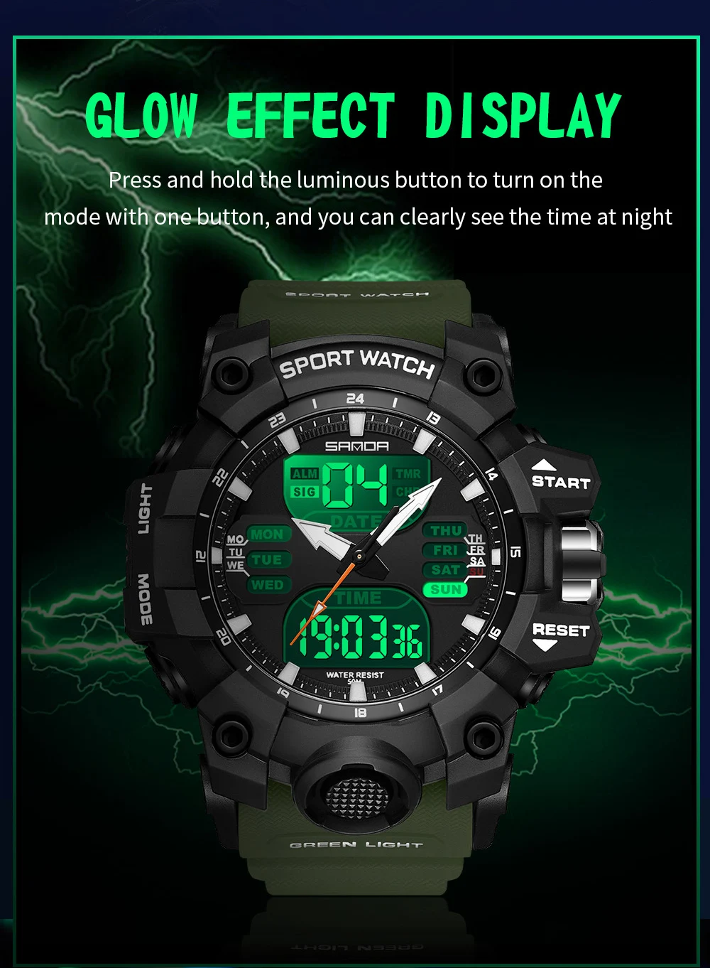 SANDA-Montres de sport étanches pour hommes, affichage des touristes, militaire, alarme, chronomètre, montre-bracelet à quartz, horloge numérique masculine, 6126