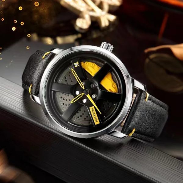 Montre de sport à quartz avec bracelet en cuir pour homme, roue de voiture personnalisée, montres-bracelets à la mode, rotation à 360 ° – Image 4