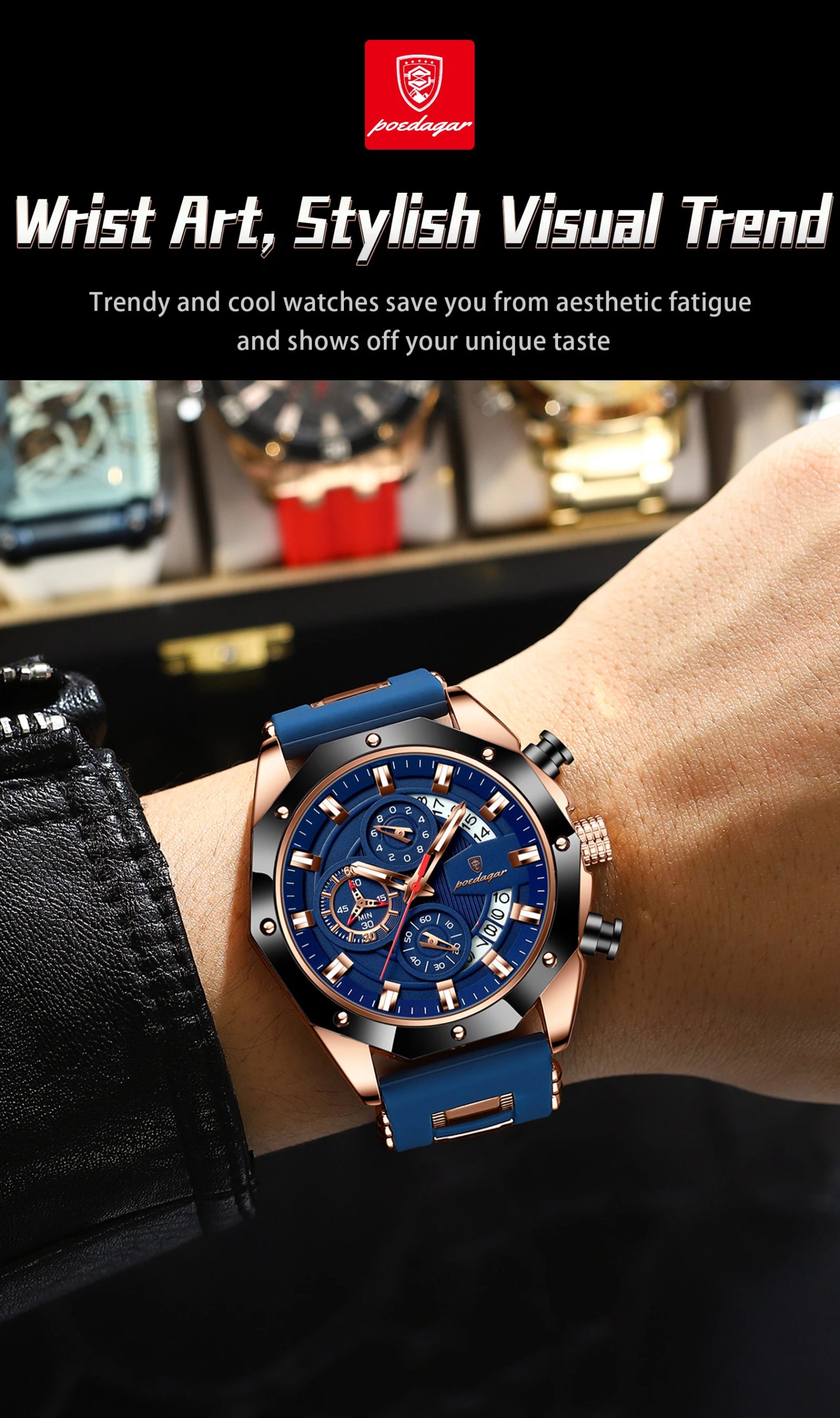 POEDAGAR-Montre-bracelet militaire de luxe pour homme, étanche, date Shoous, sport, chronographe, bracelet en silicone, montres à quartz pour homme