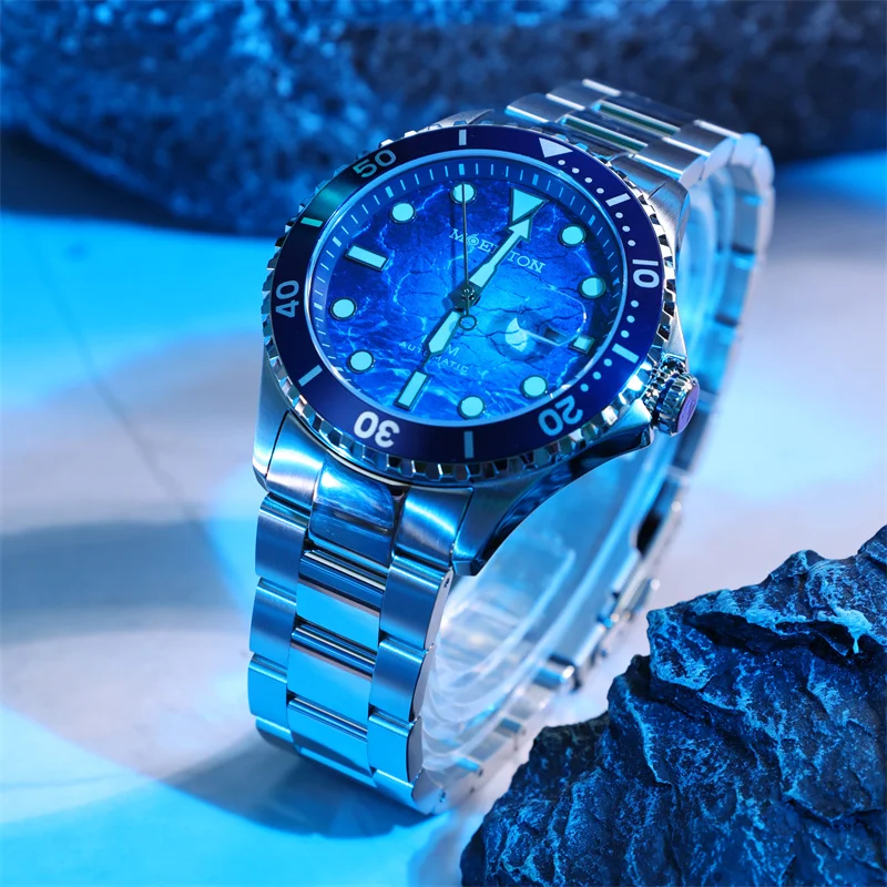 MOEMTON-Montre Mécanique existent Shoous pour Homme, Montre de dehors Étanche, Montres de Plongée Luxueuses en Saphir, 10 Bars
