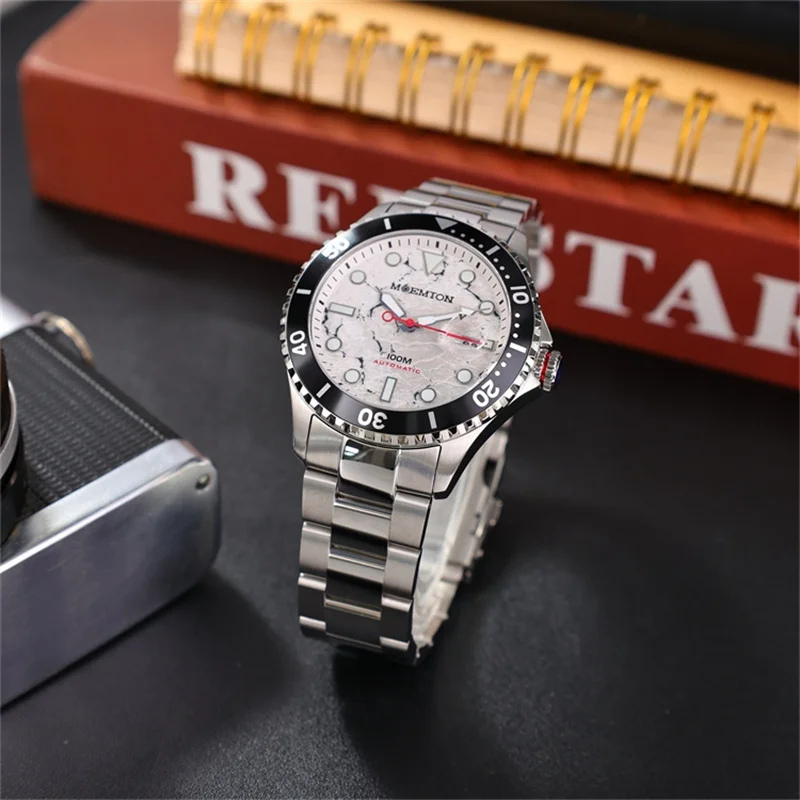 MOEMTON-Montre Mécanique existent Shoous pour Homme, Montre de dehors Étanche, Montres de Plongée Luxueuses en Saphir, 10 Bars