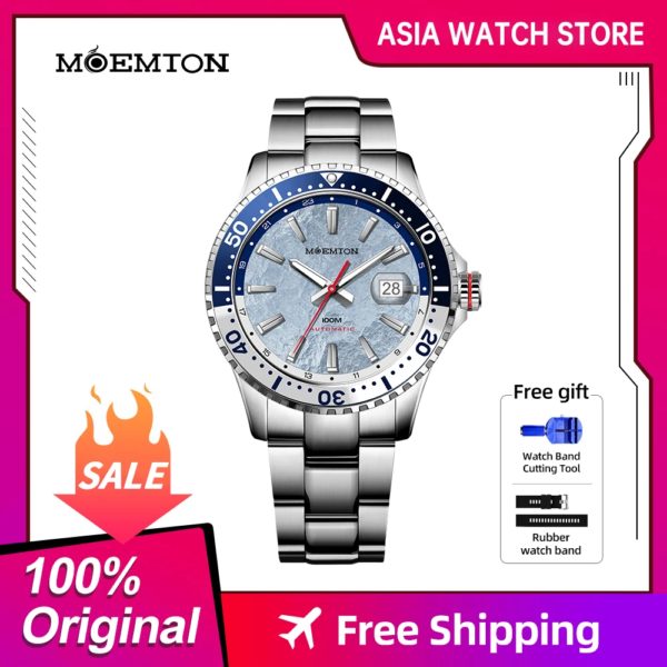 MOEMTON-Montre Mécanique existent Shoous pour Homme, Montre de dehors Étanche, Montres de Plongée Luxueuses en Saphir, 10 Bars