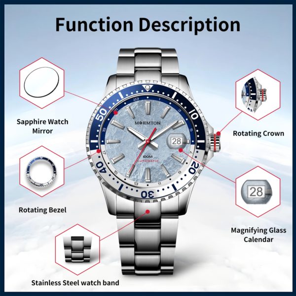 MOEMTON-Montre Mécanique existent Shoous pour Homme, Montre de dehors Étanche, Montres de Plongée Luxueuses en Saphir, 10 Bars – Image 6