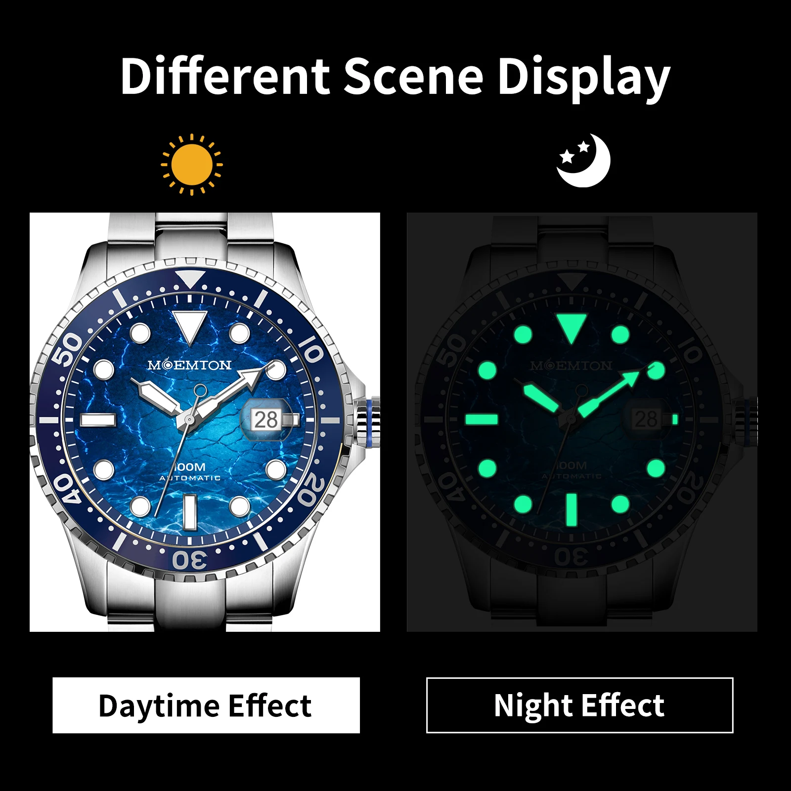 MOEMTON-Montre Mécanique existent Shoous pour Homme, Montre de dehors Étanche, Montres de Plongée Luxueuses en Saphir, 10 Bars