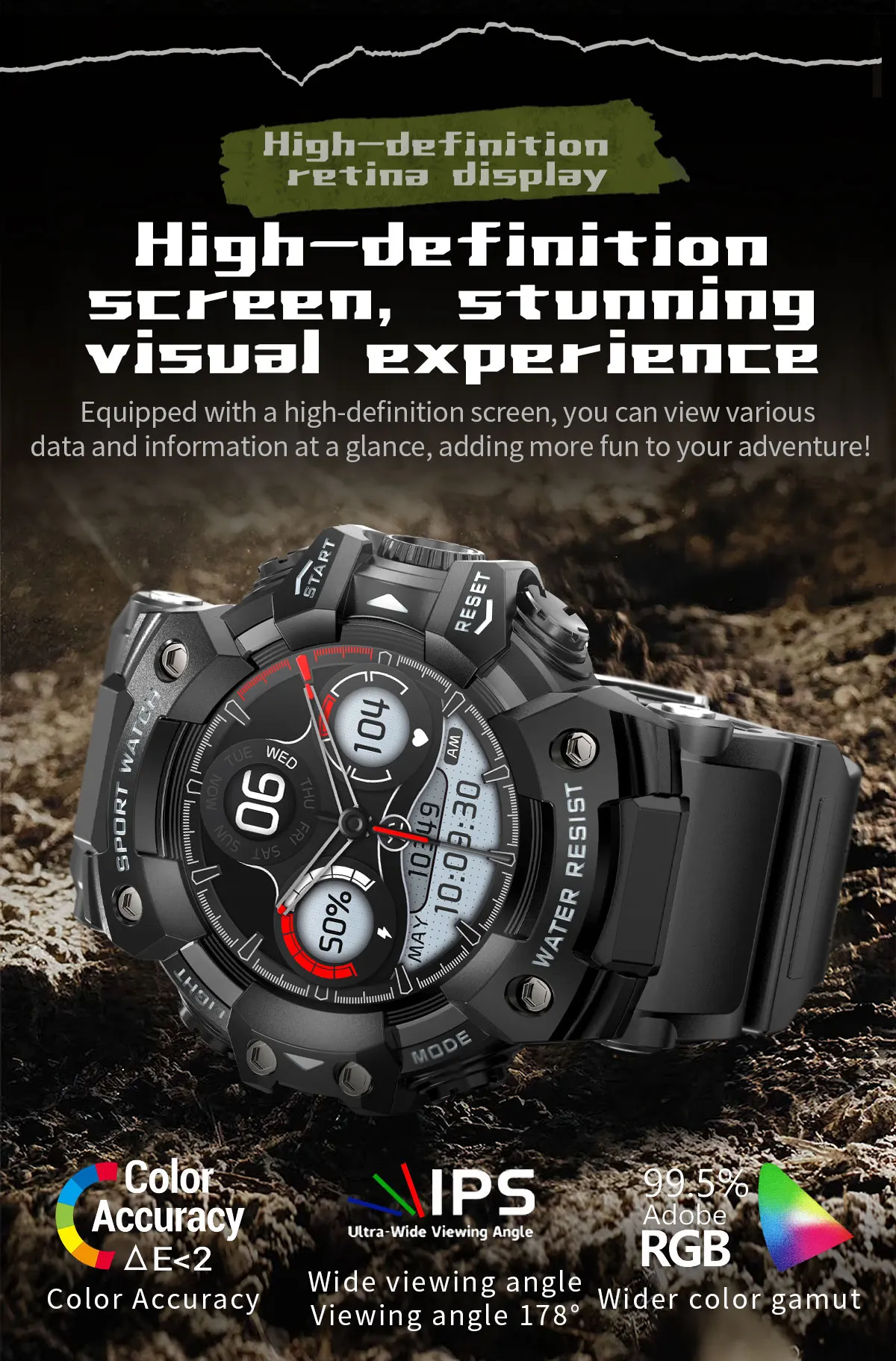 Montre Connectée de dehors Robuste, Bluetooth, Étanche, Colorée, Militaire, avec Lampe de Poche, Boussole SOS pour Téléphone, 2024