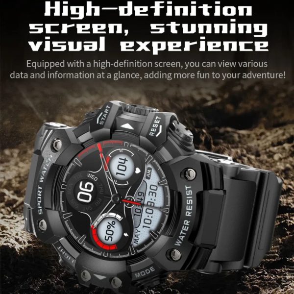 Montre Connectée de dehors Robuste, Bluetooth, Étanche, Colorée, Militaire, avec Lampe de Poche, Boussole SOS pour Téléphone, 2024 – Image 3