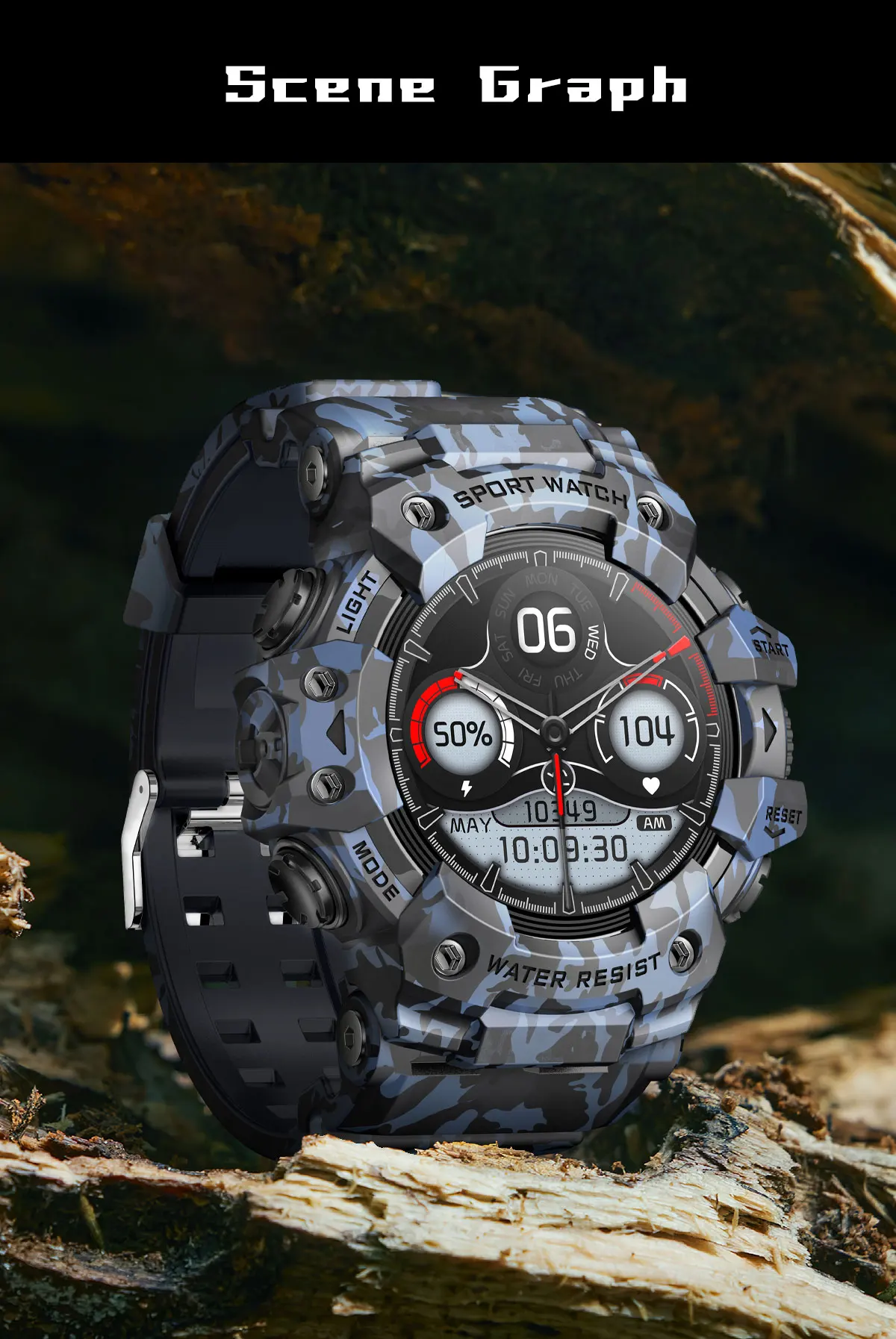 Montre Connectée de dehors Robuste, Bluetooth, Étanche, Colorée, Militaire, avec Lampe de Poche, Boussole SOS pour Téléphone, 2024