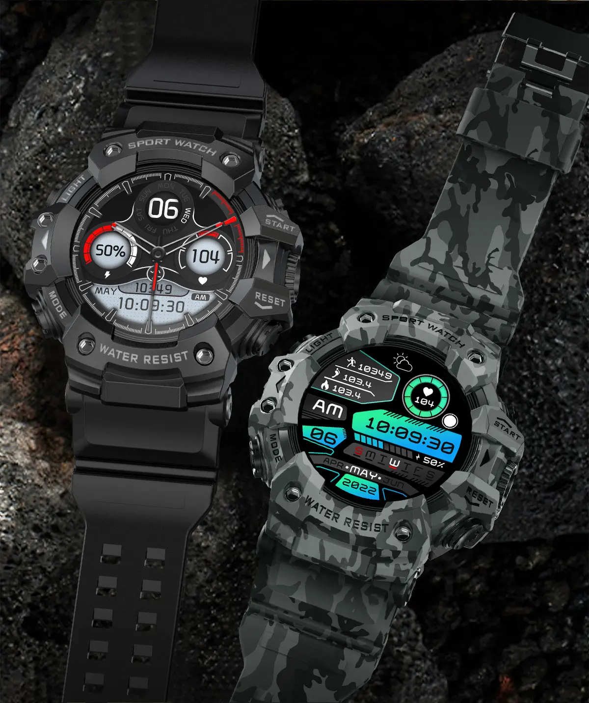 Montre Connectée de dehors Robuste, Bluetooth, Étanche, Colorée, Militaire, avec Lampe de Poche, Boussole SOS pour Téléphone, 2024