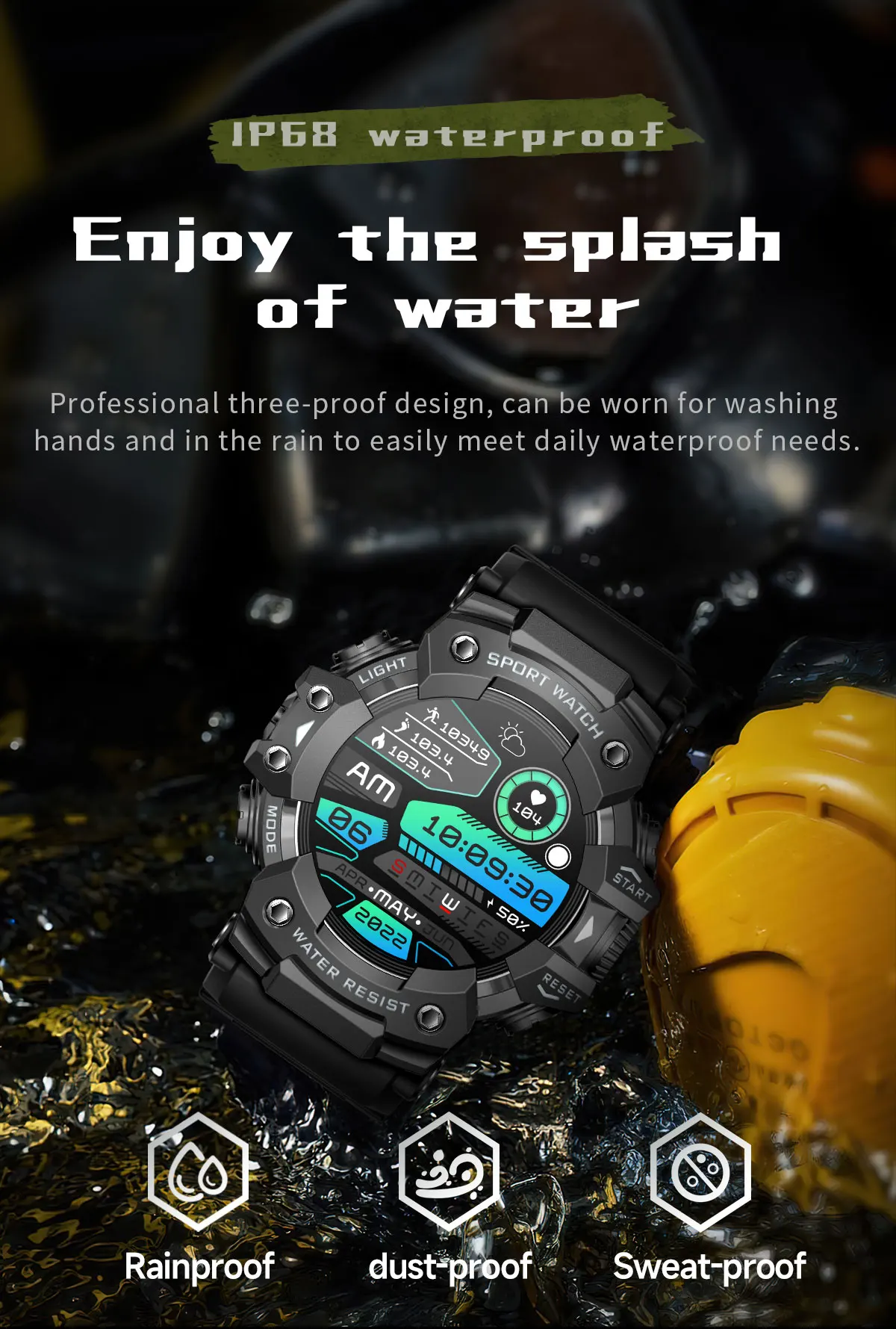 Montre Connectée de dehors Robuste, Bluetooth, Étanche, Colorée, Militaire, avec Lampe de Poche, Boussole SOS pour Téléphone, 2024