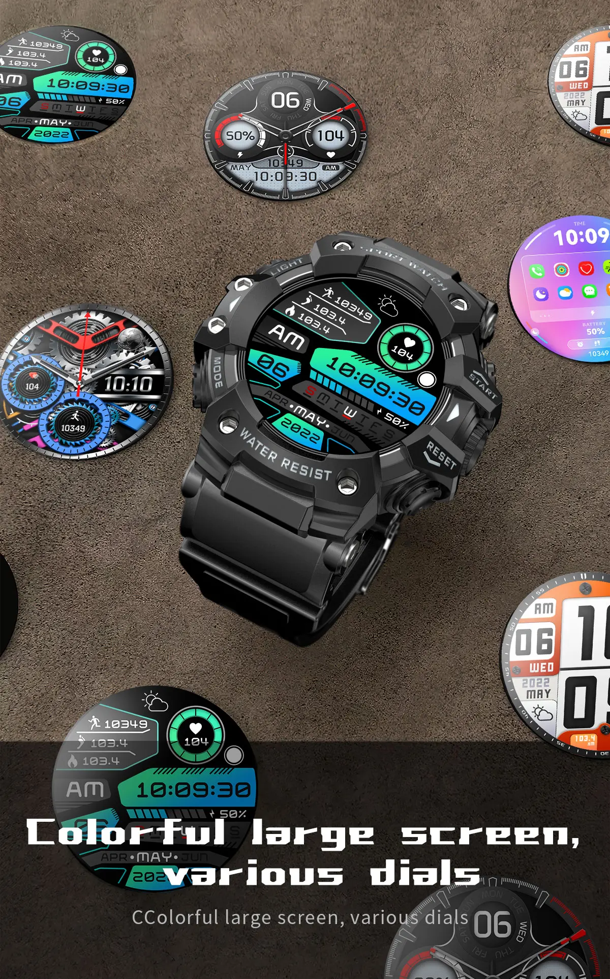 Montre Connectée de dehors Robuste, Bluetooth, Étanche, Colorée, Militaire, avec Lampe de Poche, Boussole SOS pour Téléphone, 2024
