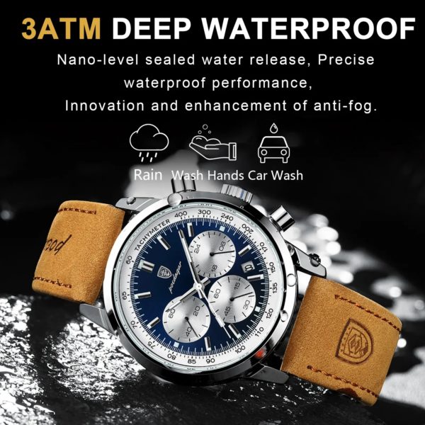 POEDAGAR-Montre-bracelet chronographe Shoous étanche pour homme, montres à quartz en cuir, horloge décontractée, haute qualité, luxe – Image 4