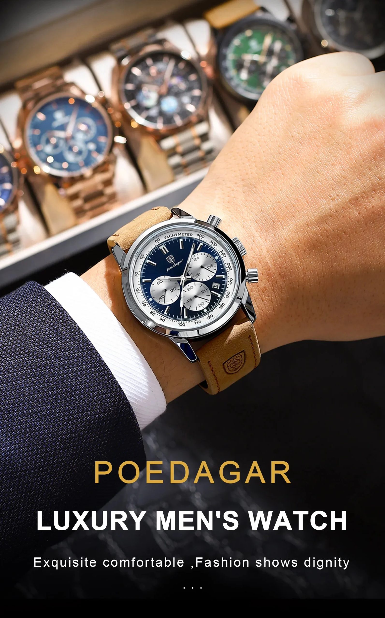 POEDAGAR-Montre-bracelet chronographe Shoous étanche pour homme, montres à quartz en cuir, horloge décontractée, haute qualité, luxe
