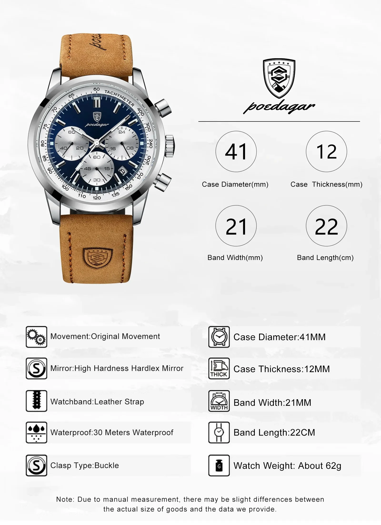 POEDAGAR-Montre-bracelet chronographe Shoous étanche pour homme, montres à quartz en cuir, horloge décontractée, haute qualité, luxe