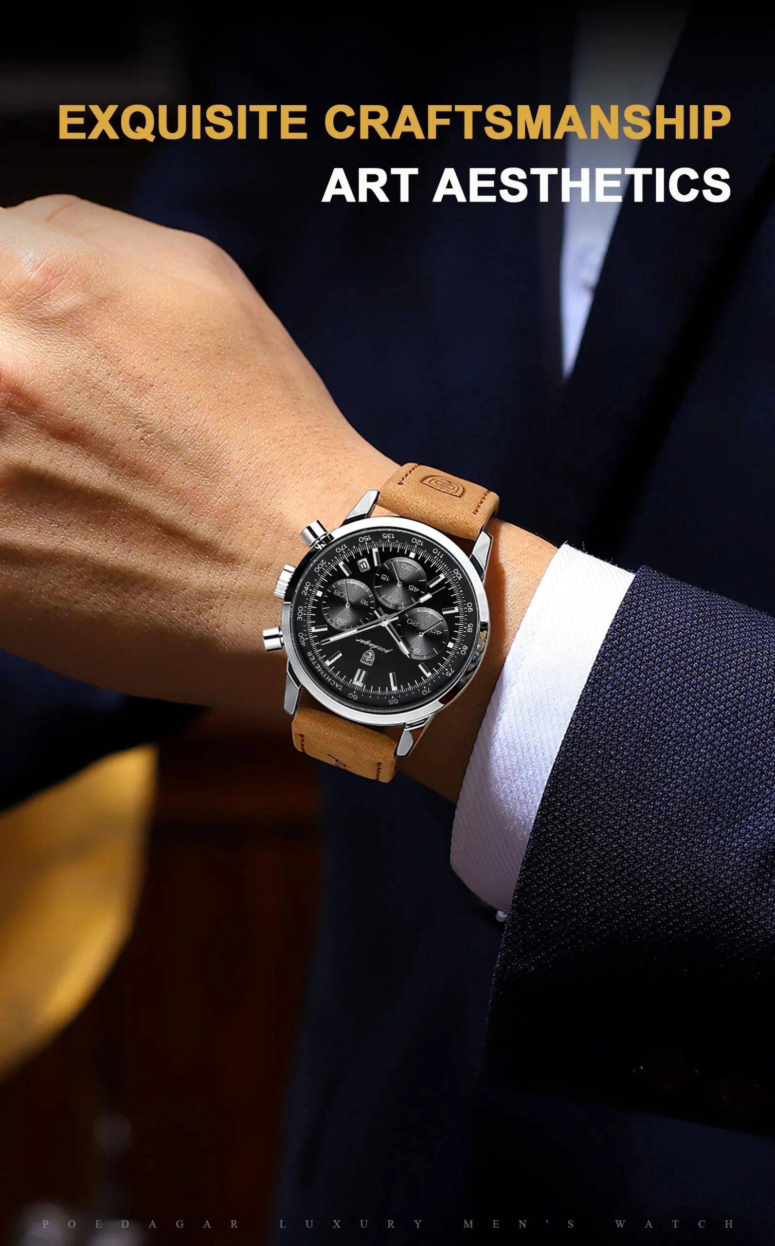 POEDAGAR-Montre-bracelet chronographe Shoous étanche pour homme, montres à quartz en cuir, horloge décontractée, haute qualité, luxe
