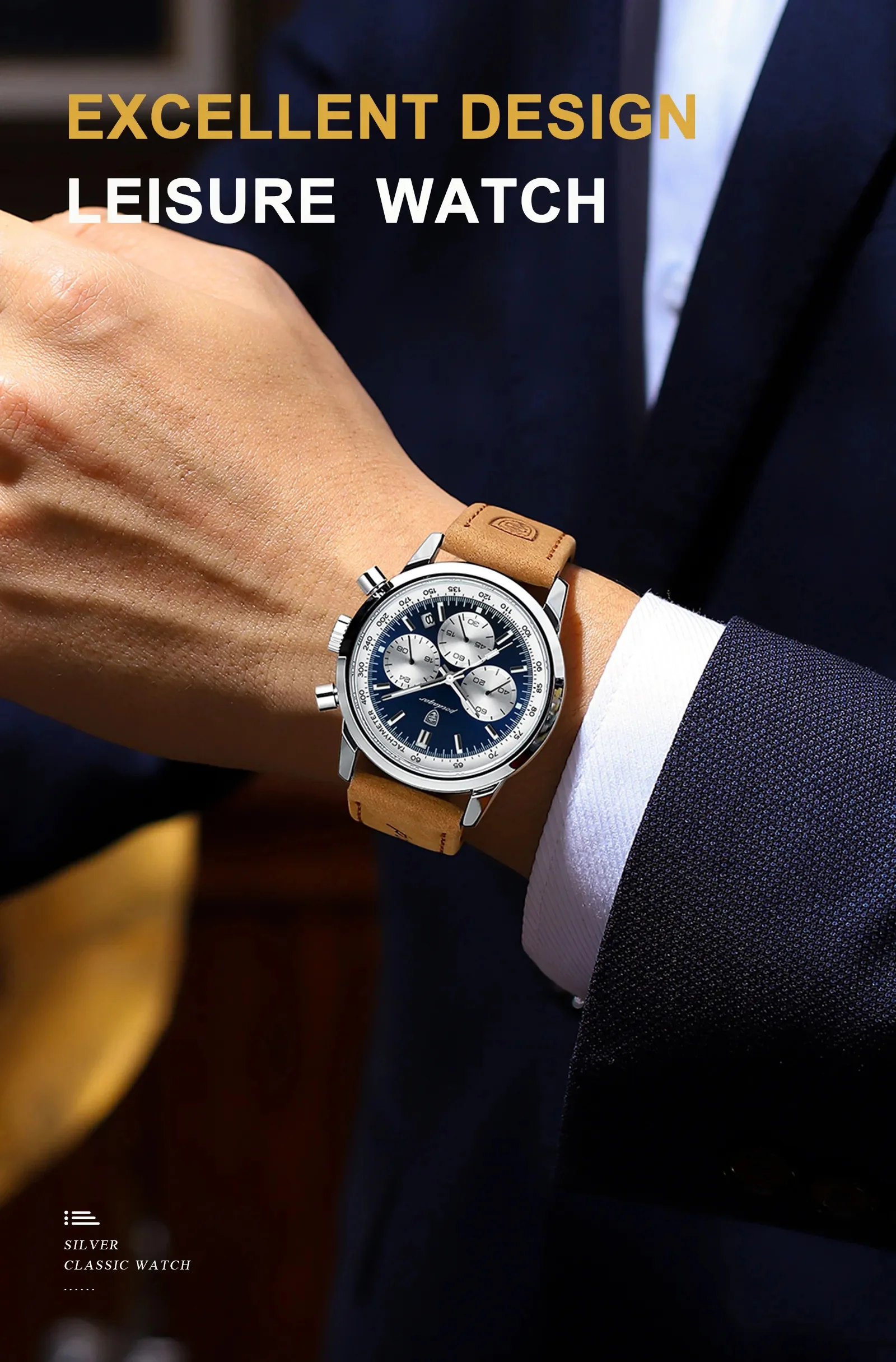 POEDAGAR-Montre-bracelet chronographe Shoous étanche pour homme, montres à quartz en cuir, horloge décontractée, haute qualité, luxe