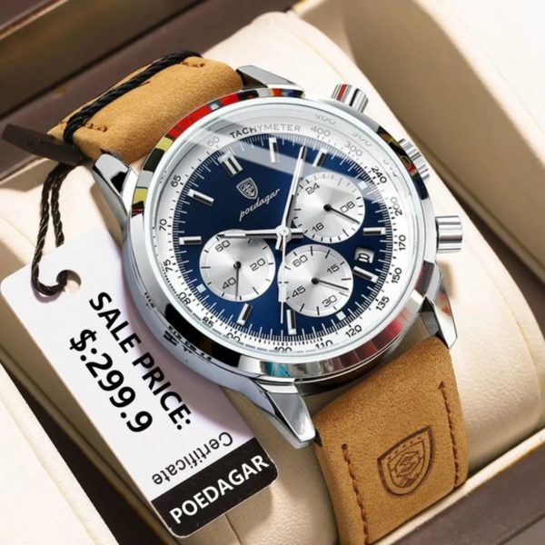 POEDAGAR-Montre-bracelet chronographe Shoous étanche pour homme, montres à quartz en cuir, horloge décontractée, haute qualité, luxe – Image 2
