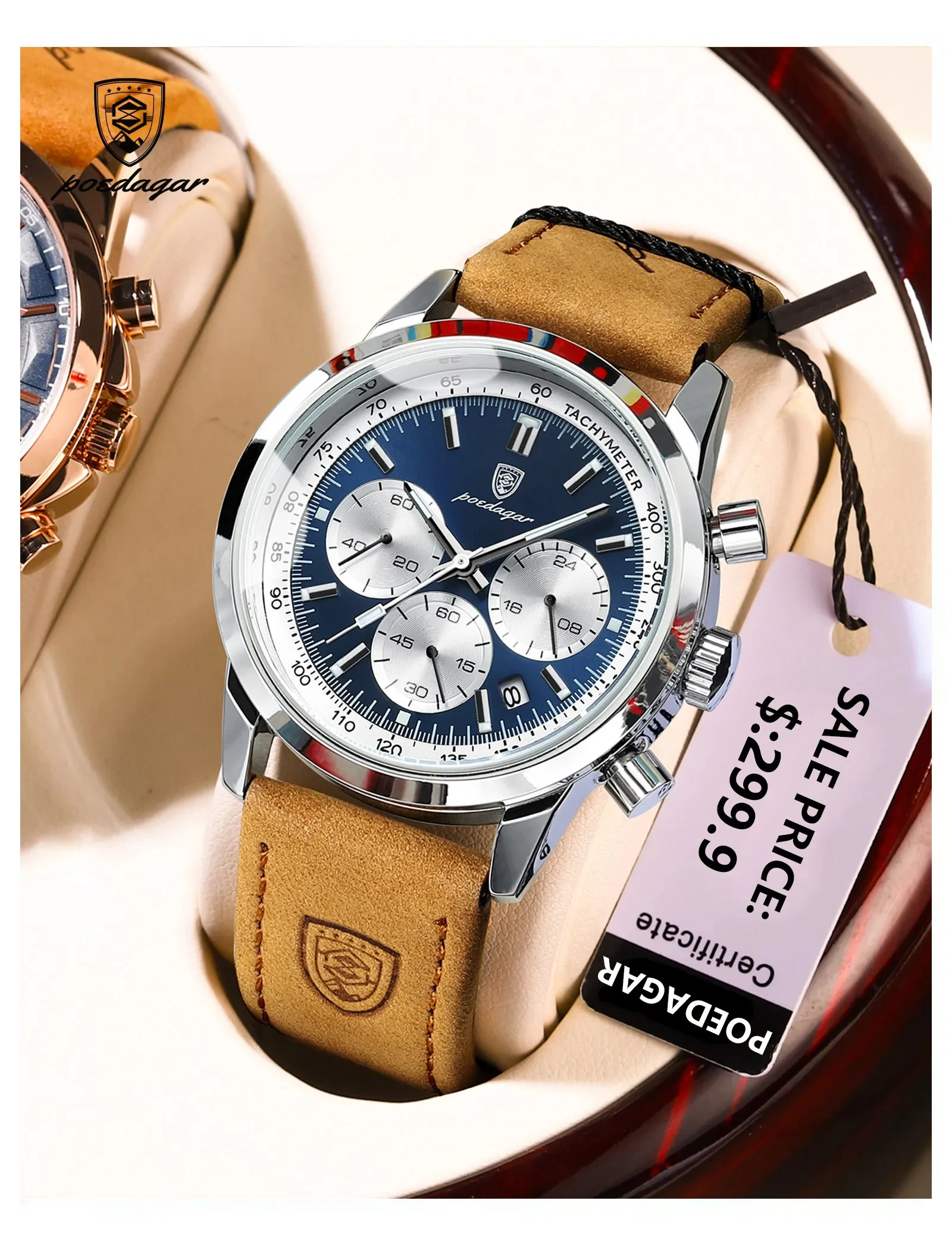 POEDAGAR-Montre-bracelet chronographe Shoous étanche pour homme, montres à quartz en cuir, horloge décontractée, haute qualité, luxe