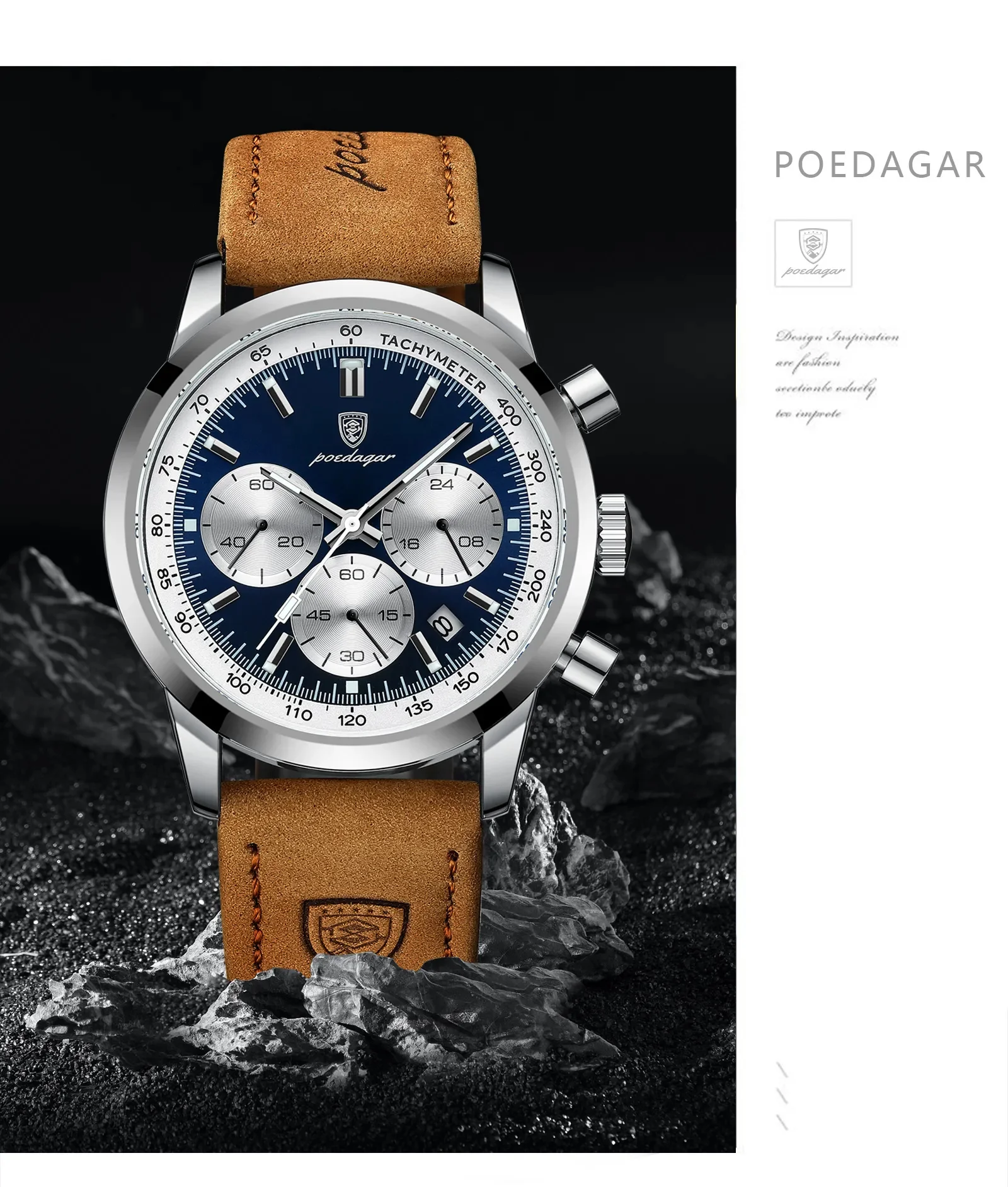 POEDAGAR-Montre-bracelet chronographe Shoous étanche pour homme, montres à quartz en cuir, horloge décontractée, haute qualité, luxe