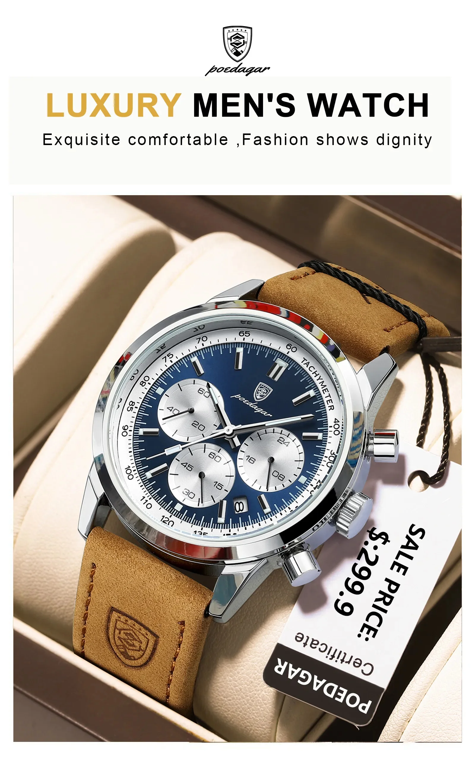 POEDAGAR-Montre-bracelet chronographe Shoous étanche pour homme, montres à quartz en cuir, horloge décontractée, haute qualité, luxe
